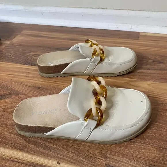 VIONIC Georgie Chain Detail Mule Clog Cream Leather Size 7.5 - Picture 7 of 11
